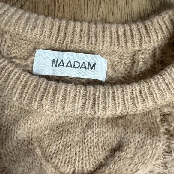 Naadam Open Cable Merino Wool Cashmere Crewneck Pullover sweater XL camel tan - Picture 4 of 12
